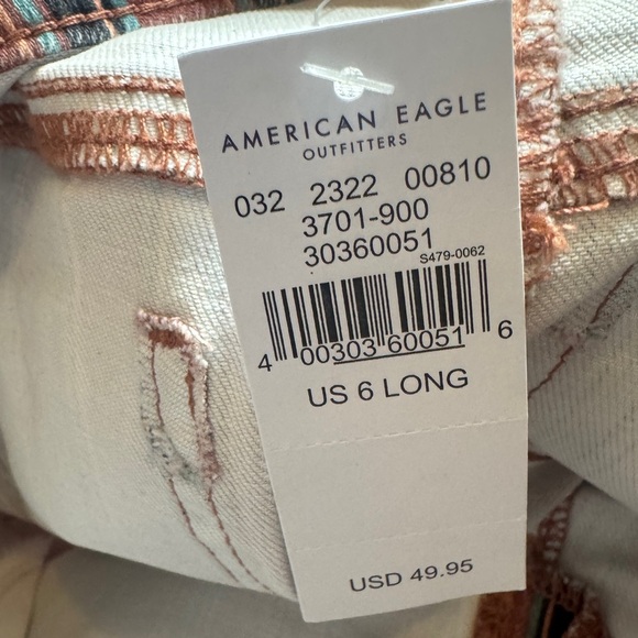 American Eagle Mom‎ Jeans Size 6 Long Striped Mauve Navy Turquoise Peach NWT - Picture 5 of 7